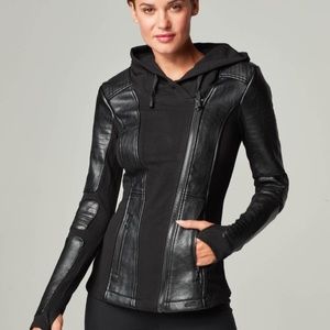 BLANC NOIR HOODED MOTO JACKET